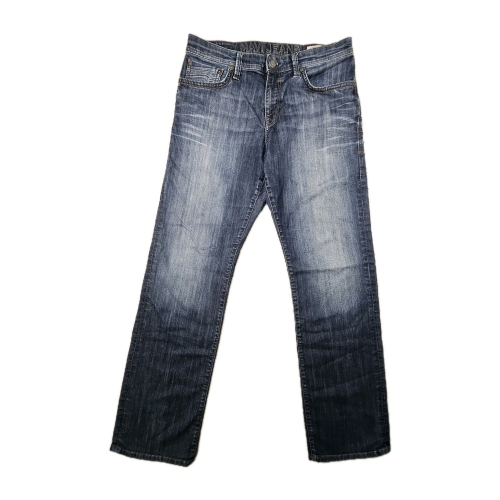 Mavi Jeans Mens 33x34 Matt Relaxed Straight Leg Dark Wash Turkish Denim Distress